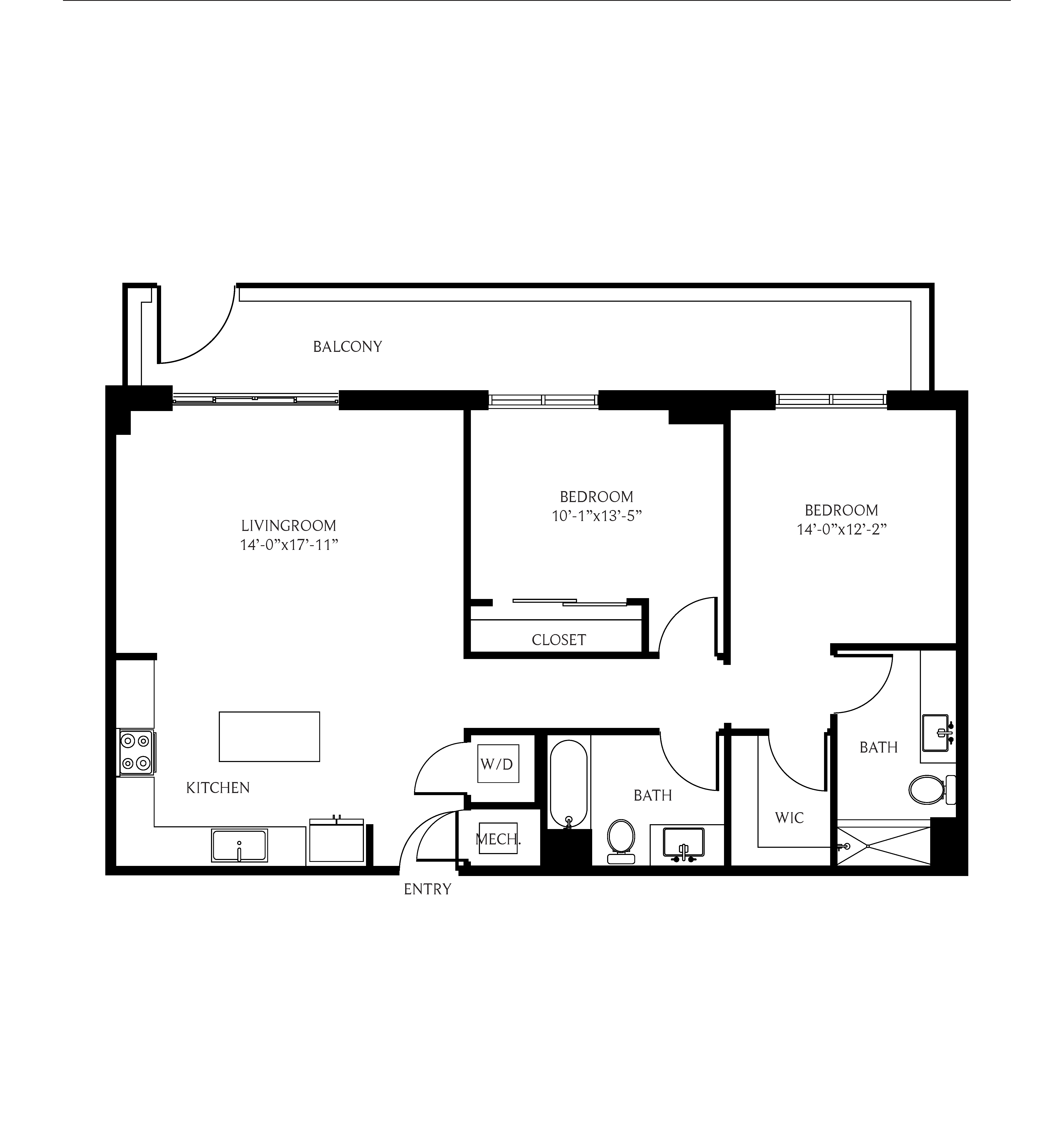 THesis Residences 2 Bedrooms Floor Plan 2B